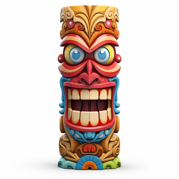 Photo there is a colorful tiki statue with a big smile on it generative ai