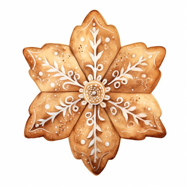 there is a cookie shaped like a flower with white decorations generative ai