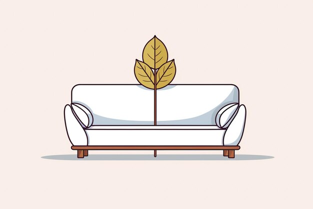 Photo there is a couch with a leaf on it and a chair generative ai