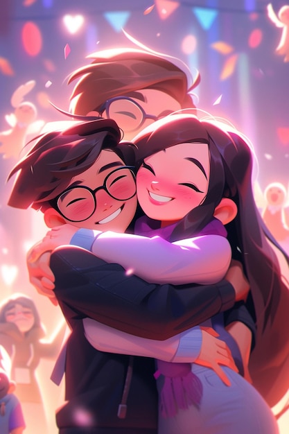 There is a couple hugging each other in a cartoon style generative ai