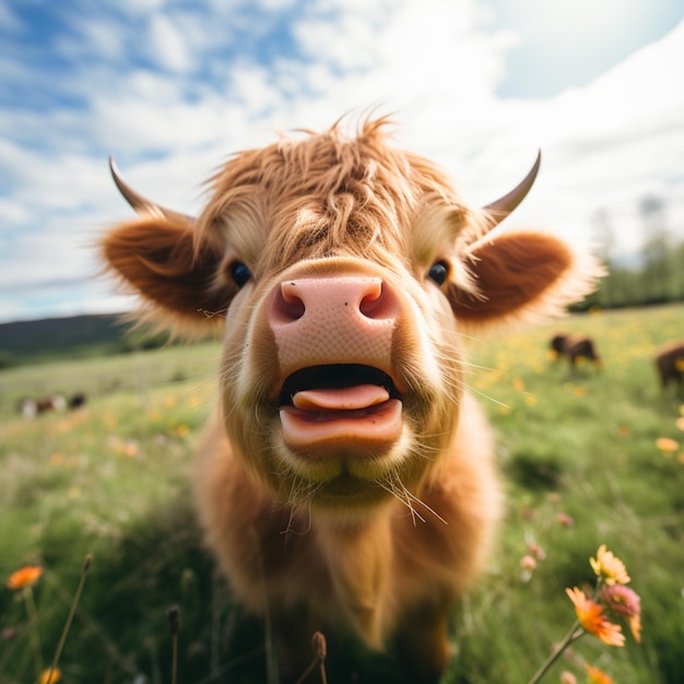 Photo there is a cow that is looking at the camera generative ai