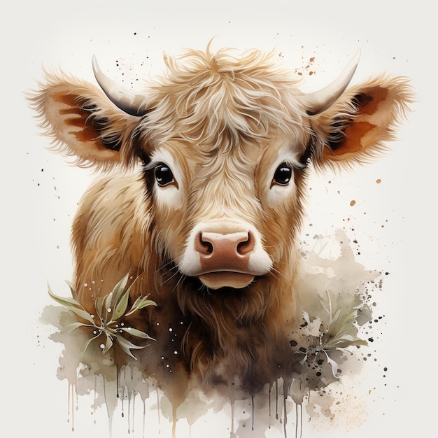 there is a cow with horns and a flower in its mouth generative ai
