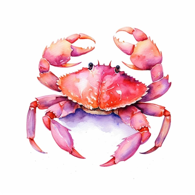 there is a crab that is painted in watercolor on a white background generative ai