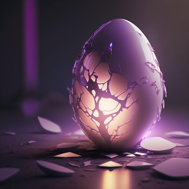 There is a cracked egg sitting on a table with a candle generative ai