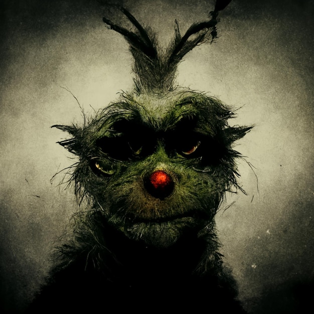 there is a creepy looking creature with a red nose and green hair generative ai