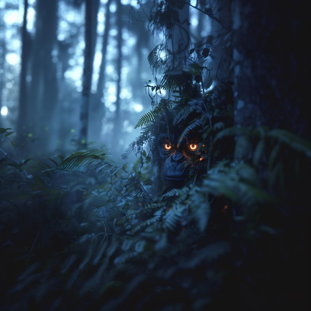 there is a creepy looking face in the woods with trees generative ai