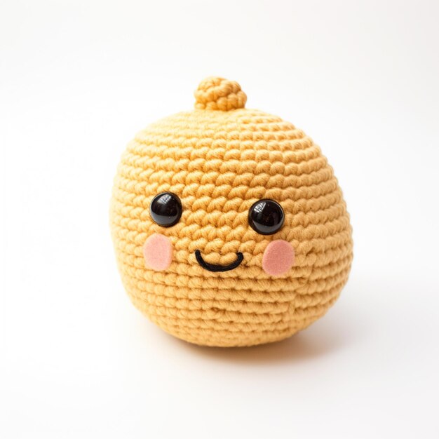 there is a crocheted orange with a smiley face on it generative ai