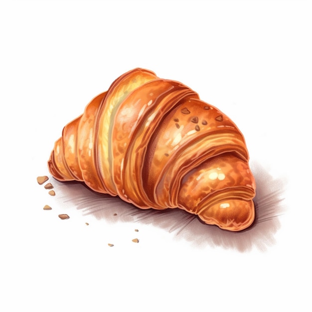 There is a croissant on the ground with seeds scattered around it generative ai