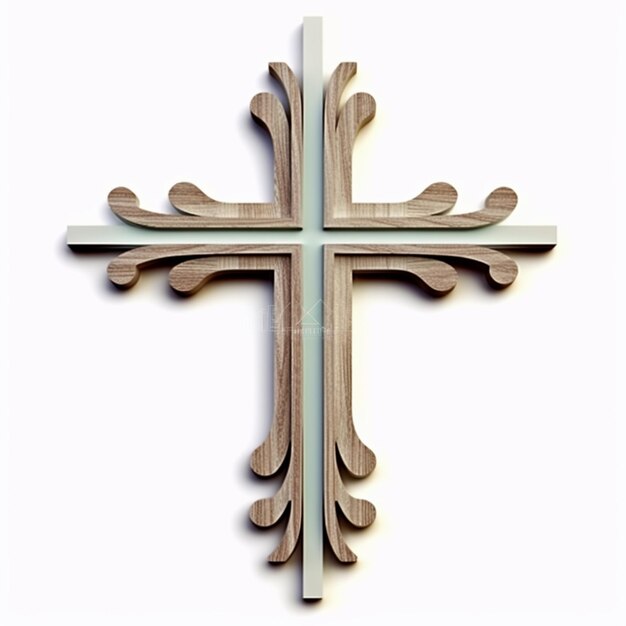 There is a cross made of wood on a white background generative ai