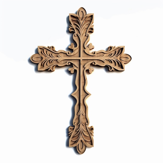 There is a cross made of wood with a decorative design generative ai