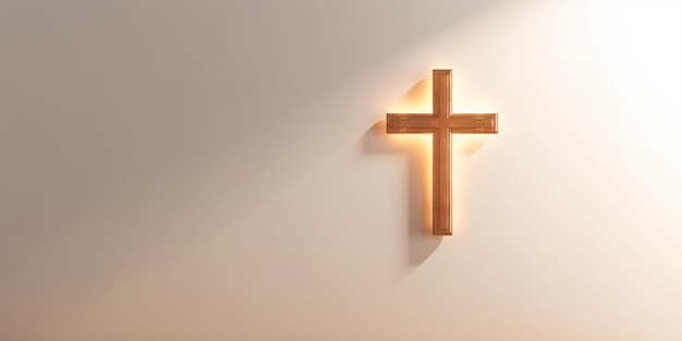 There is a cross on the wall with a light coming from it generative ai