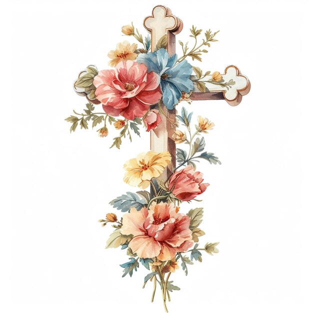 there is a cross with flowers and a cross on it generative ai