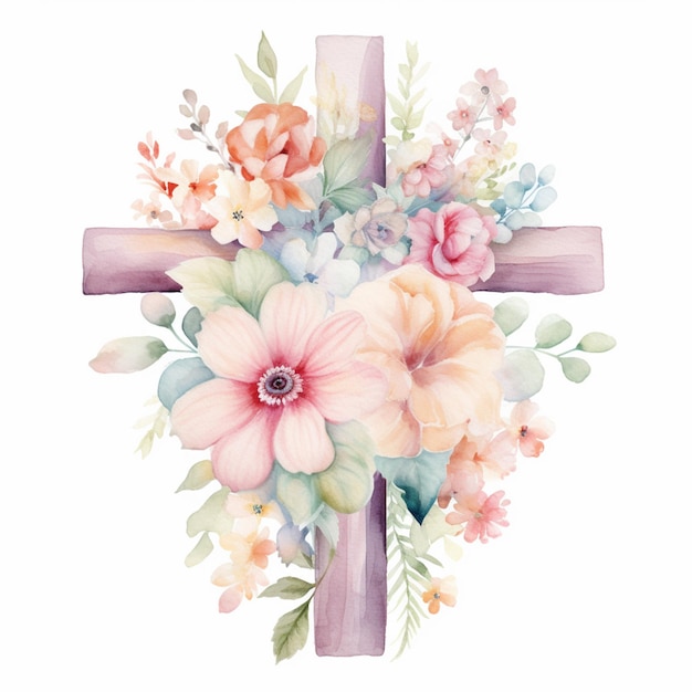 there is a cross with flowers on it and a cross on the side generative ai