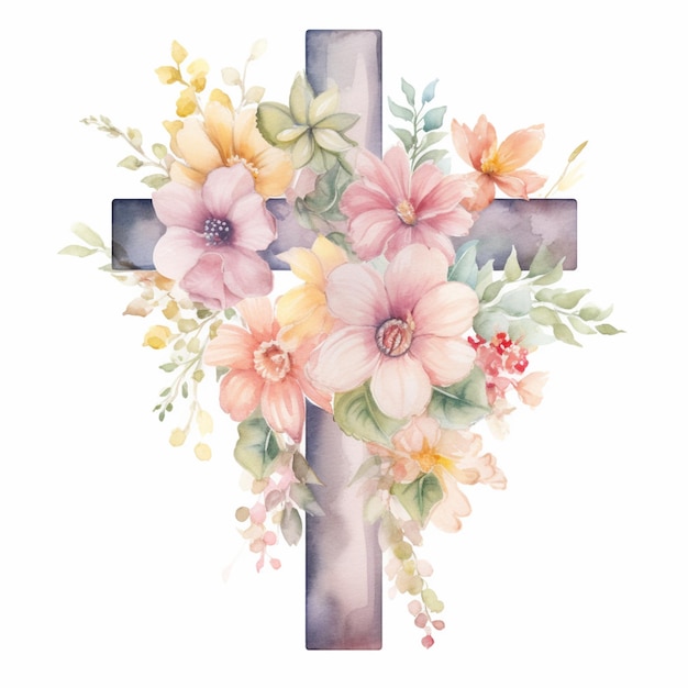 there is a cross with flowers on it and a cross on the side generative ai