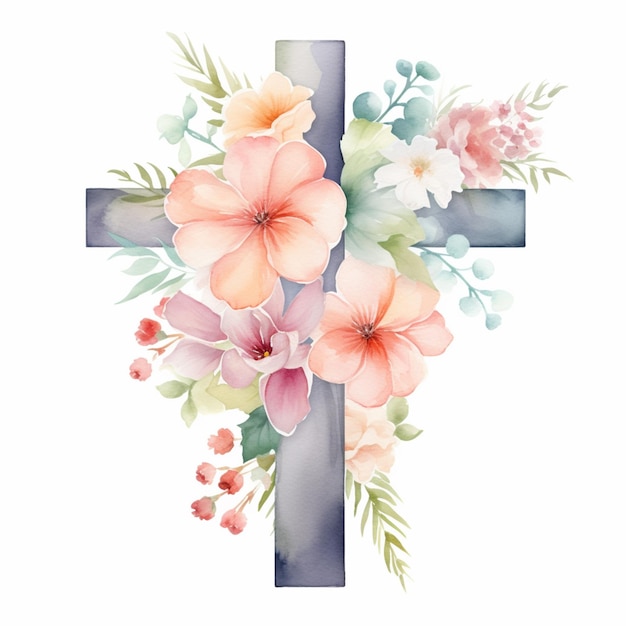 there is a cross with flowers on it and a cross on the side generative ai