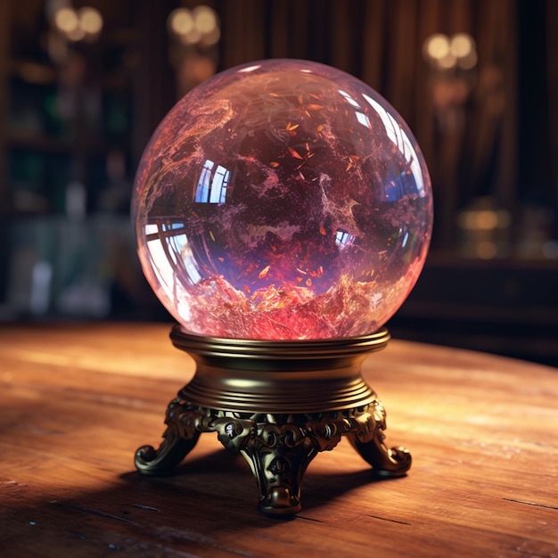 there is a crystal ball sitting on a table with a candle generative ai