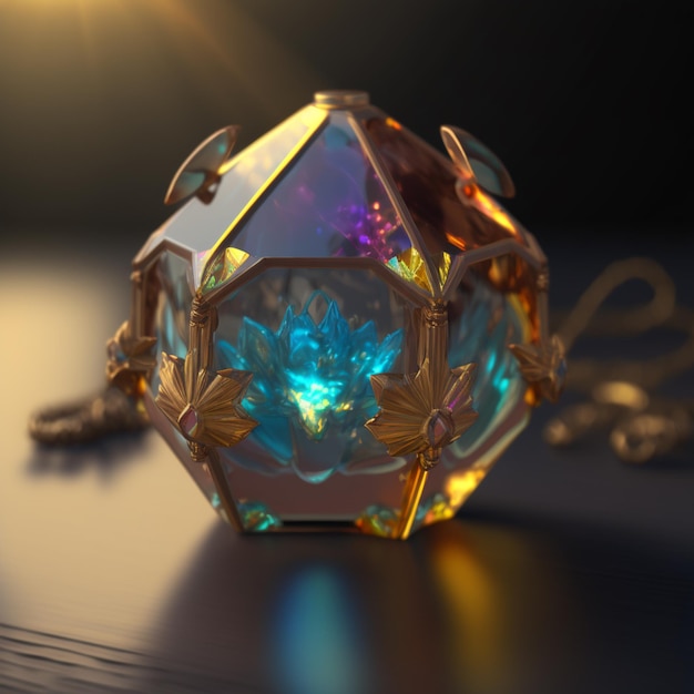 there is a crystal ball with a chain on a table generative ai