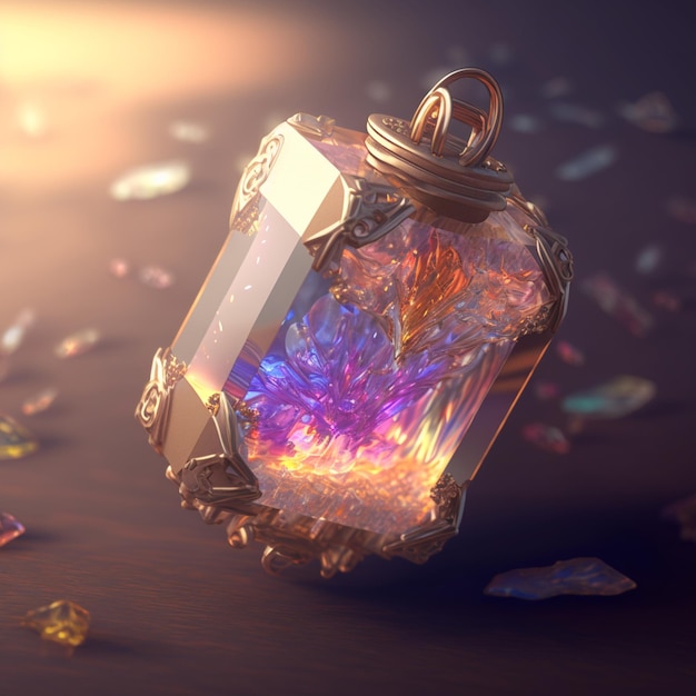 there is a crystal in a glass bottle with a chain generative ai