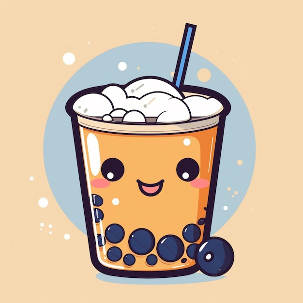 there is a cup of bubble tea with a straw and a blueberry generative ai