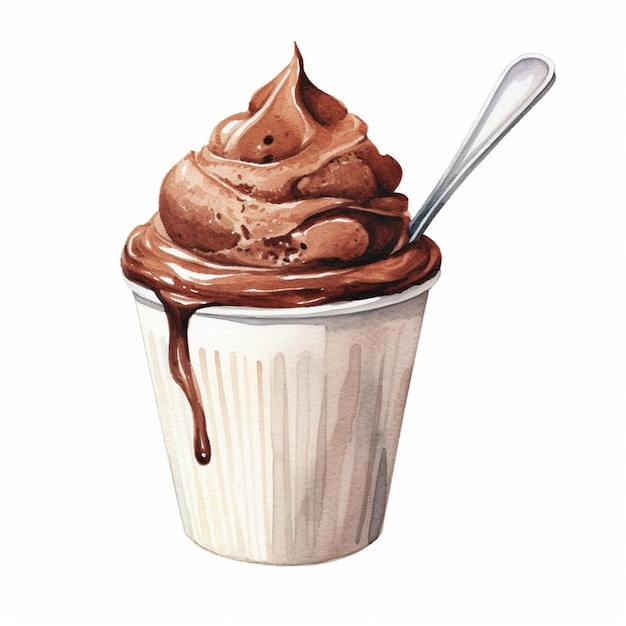 There is a cup of chocolate ice cream with a spoon generative ai