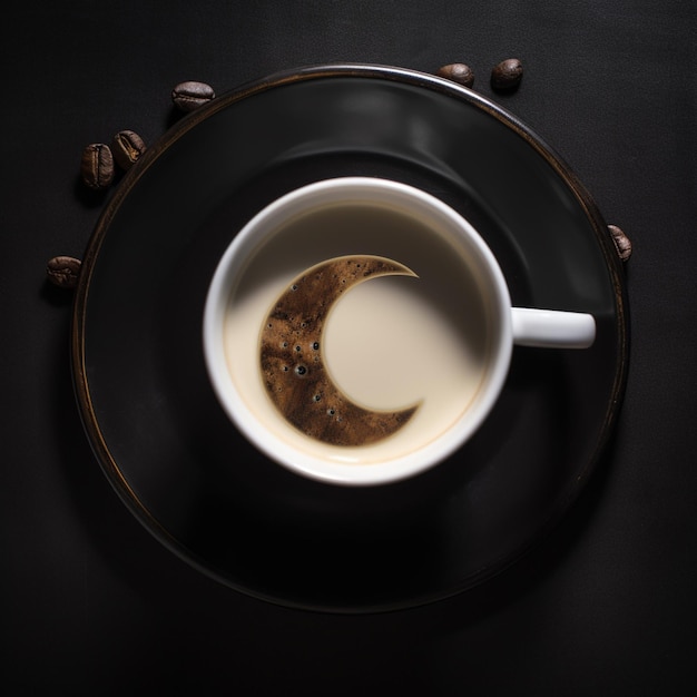 There is a cup of coffee with a crescent on it generative ai