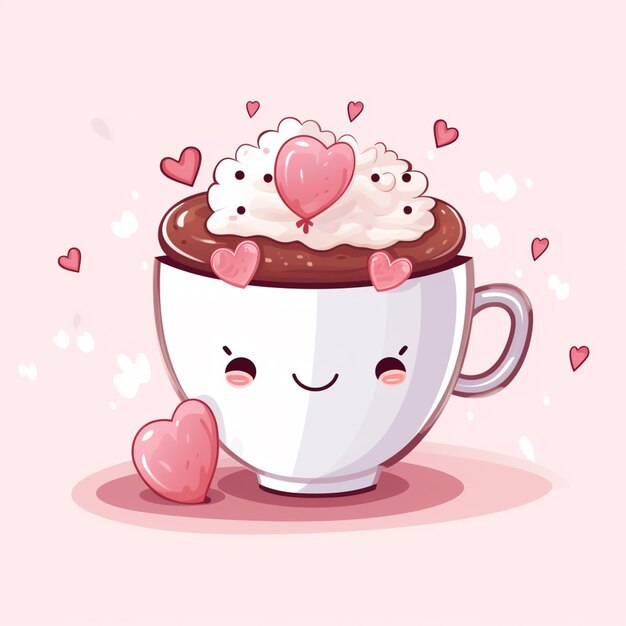 there is a cup of coffee with hearts on it generative ai