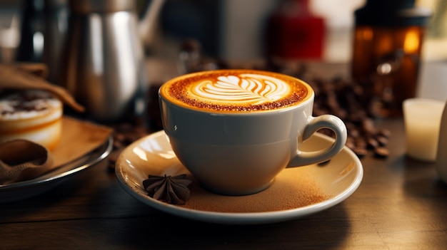 There is a cup of coffee with a latte on it generative ai