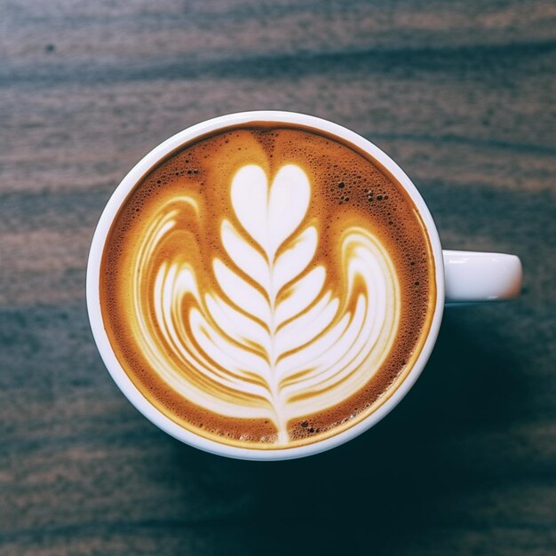 There is a cup of coffee with a leaf pattern on it generative ai