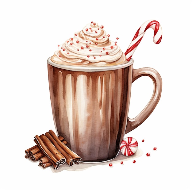 Photo there is a cup of coffee with whipped cream and candy canes generative ai