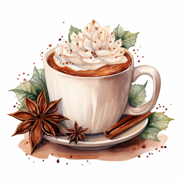 there is a cup of coffee with whipped cream and cinnamon generative ai