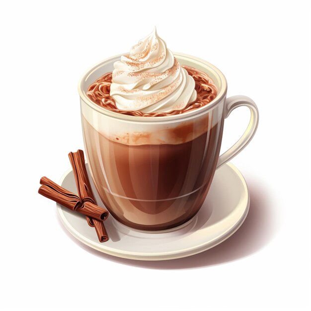 there is a cup of coffee with whipped cream and cinnamon sticks generative ai