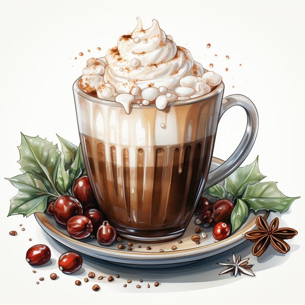 there is a cup of coffee with whipped cream and nuts on the side generative ai