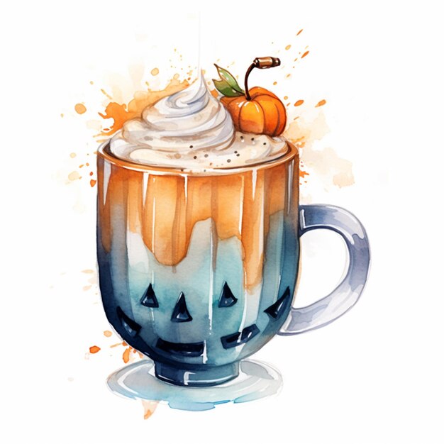 there is a cup of coffee with whipped cream and a pumpkin on top generative ai