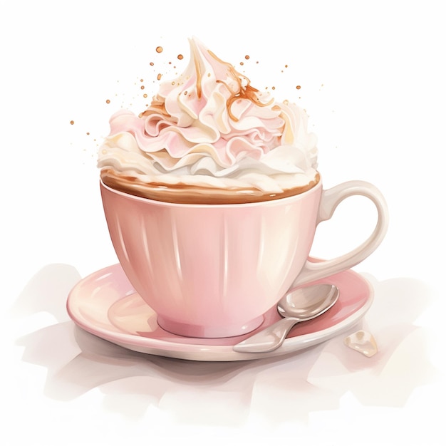 there is a cup of coffee with whipped cream and a spoon generative ai