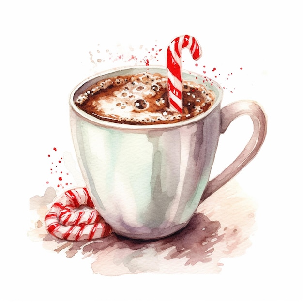 There is a cup of hot chocolate with candy canes on the side generative ai