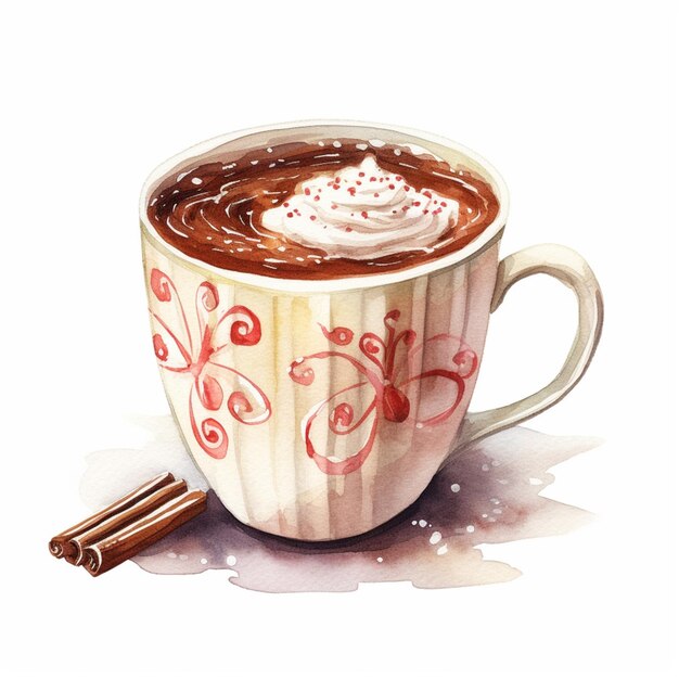 Photo there is a cup of hot chocolate with whipped cream and cinnamon sticks generative ai