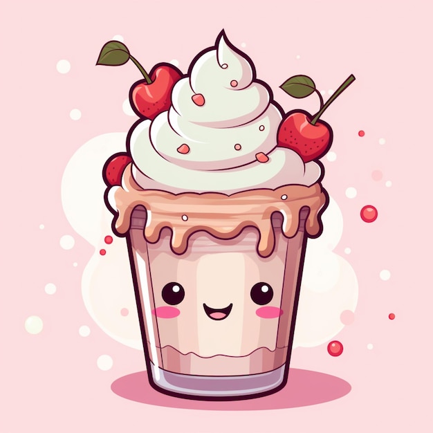 Photo there is a cup of ice cream with cherries on top generative ai