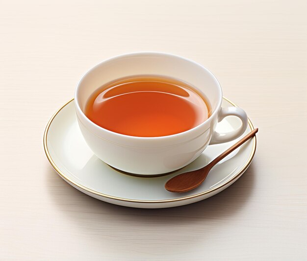 there is a cup of tea on a saucer with a spoon generative ai