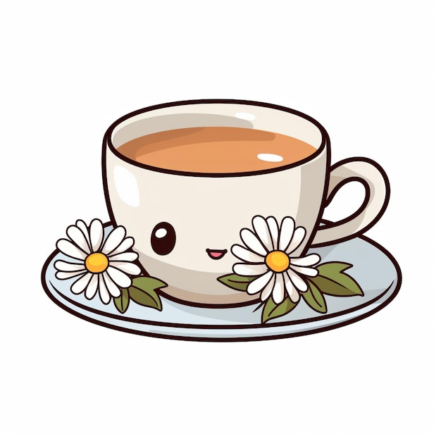 there is a cup of tea with a flower on the saucer generative ai