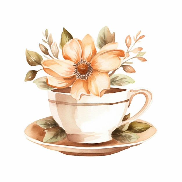 There is a cup with a flower in it on a saucer generative ai