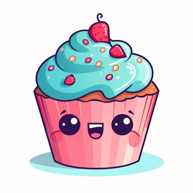 there is a cupcake with a blue frosting and a strawberry on top generative ai