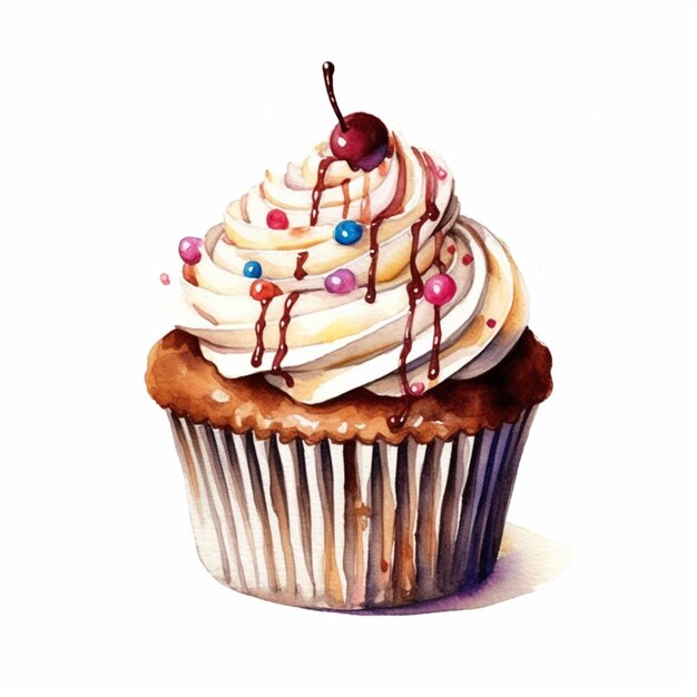 There is a cupcake with a cherry on top of it generative ai