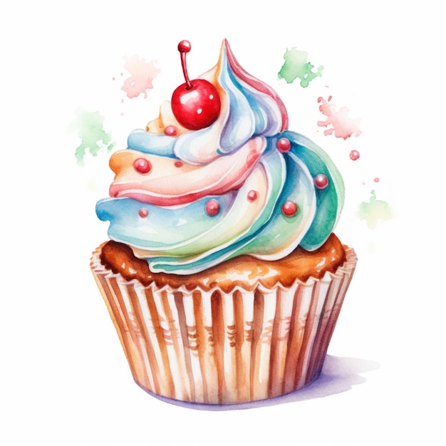 There is a cupcake with a cherry on top of it generative ai