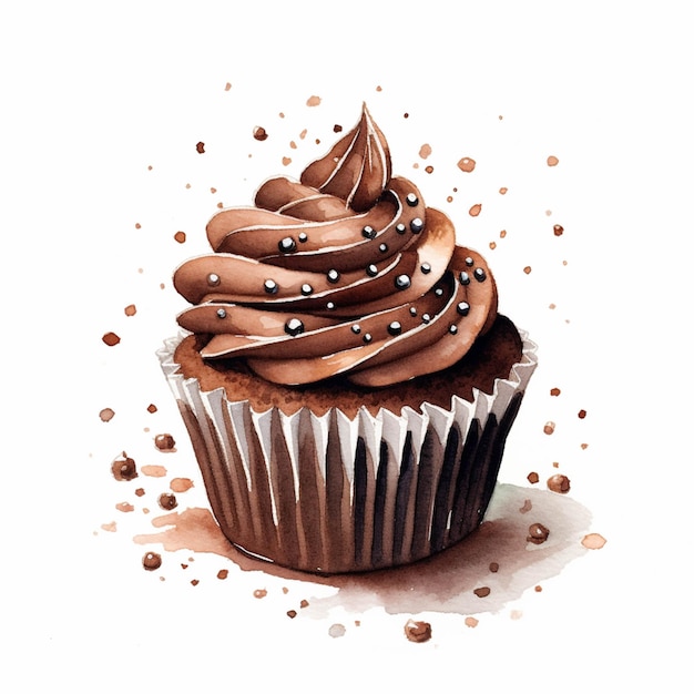 There is a cupcake with chocolate frosting and sprinkles on it generative ai