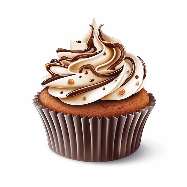 There is a cupcake with chocolate frosting and a swirl on top generative ai