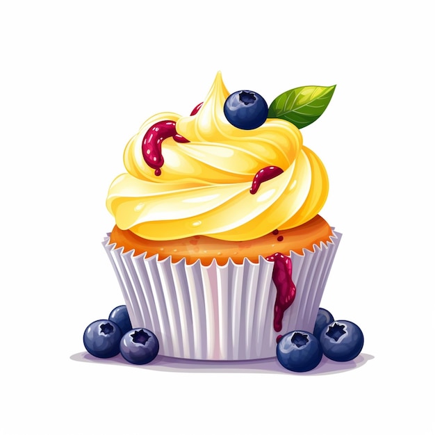 There is a cupcake with cream and blueberries on top generative ai