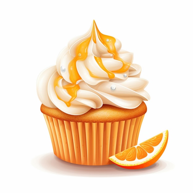 There is a cupcake with cream and orange slices on it generative ai