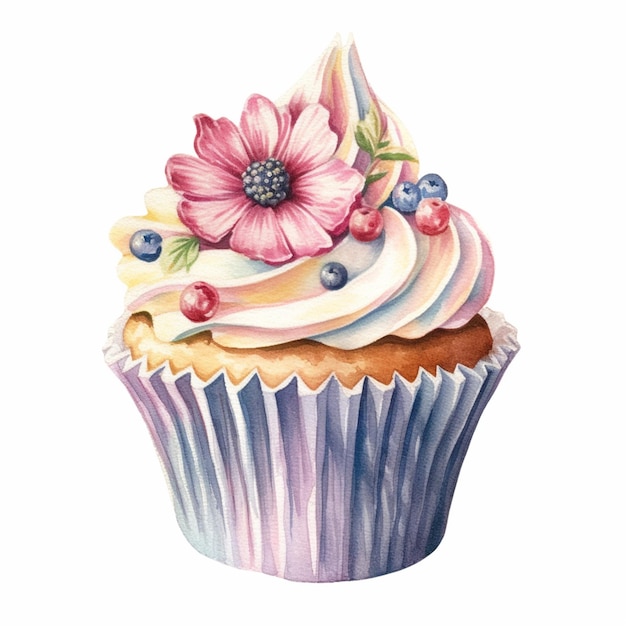 There is a cupcake with a flower on top of it generative ai