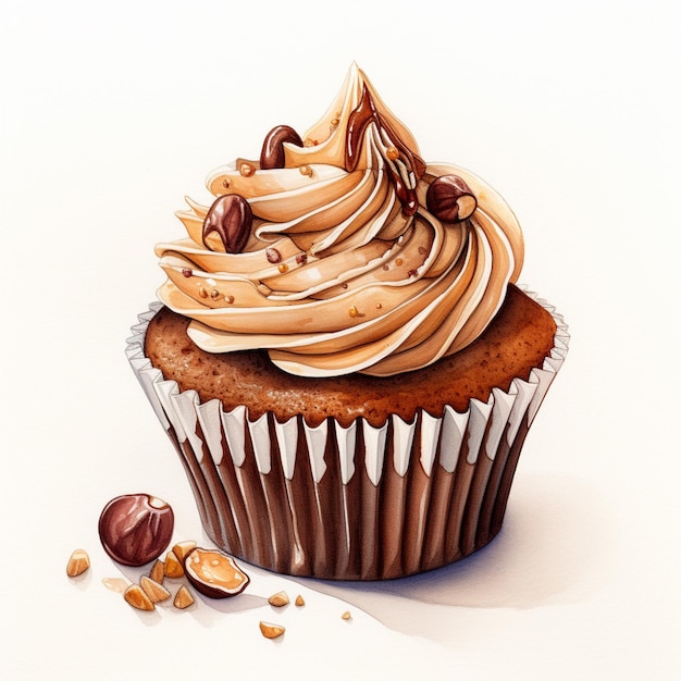 there is a cupcake with frosting and nuts on top generative ai