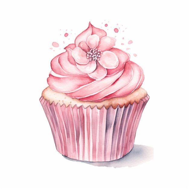 There is a cupcake with pink frosting and a flower on top generative ai